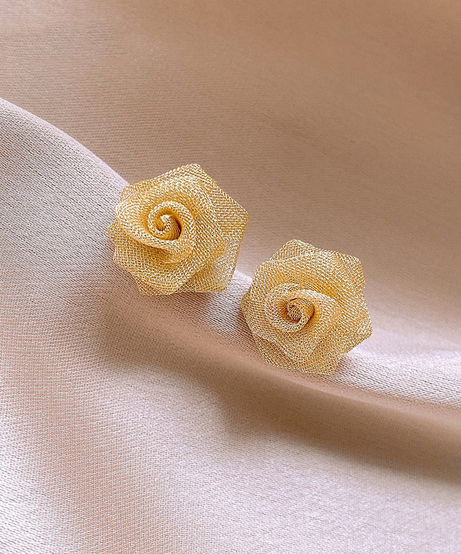 Simple Gold Alloy Tulle Rose Stud Earrings