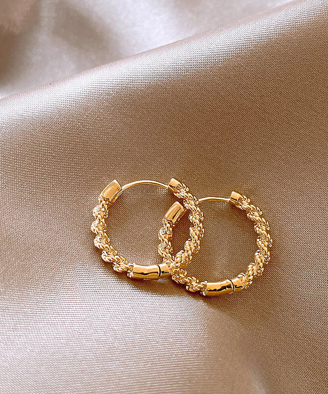 Simple Gold Metal Alloy Fried Dough Twists Hoop Earrings