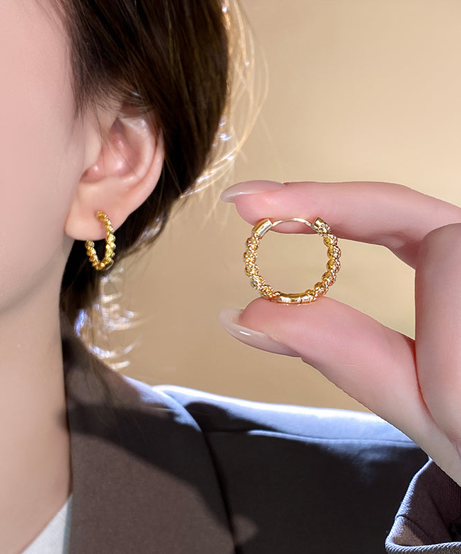 Simple Gold Metal Alloy Fried Dough Twists Hoop Earrings