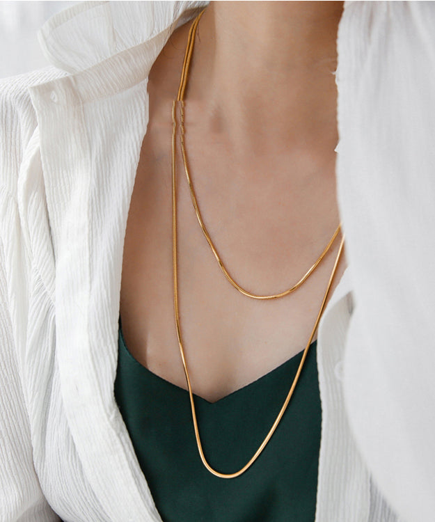 Simple Gold Stainless Steel Overgild Long Necklace