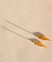 Simple Gold Sterling Silver Overgild Leaf Drop Earrings