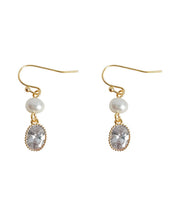 Simple Gold Sterling Silver Overgild Zircon Pearl Geometry Drop Earrings