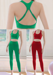 Simple Grass Green High Waist Sports Bra And Leggings Set Suit Gym Shark Leggings