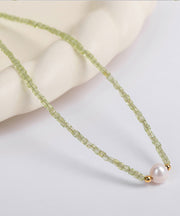 Simple Green 14K Gold Pearl Gem Stone Graduated Bead Necklace
