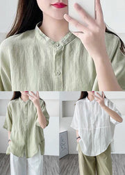 Simple Green Asymmetrical Button Cotton Shirt Summer