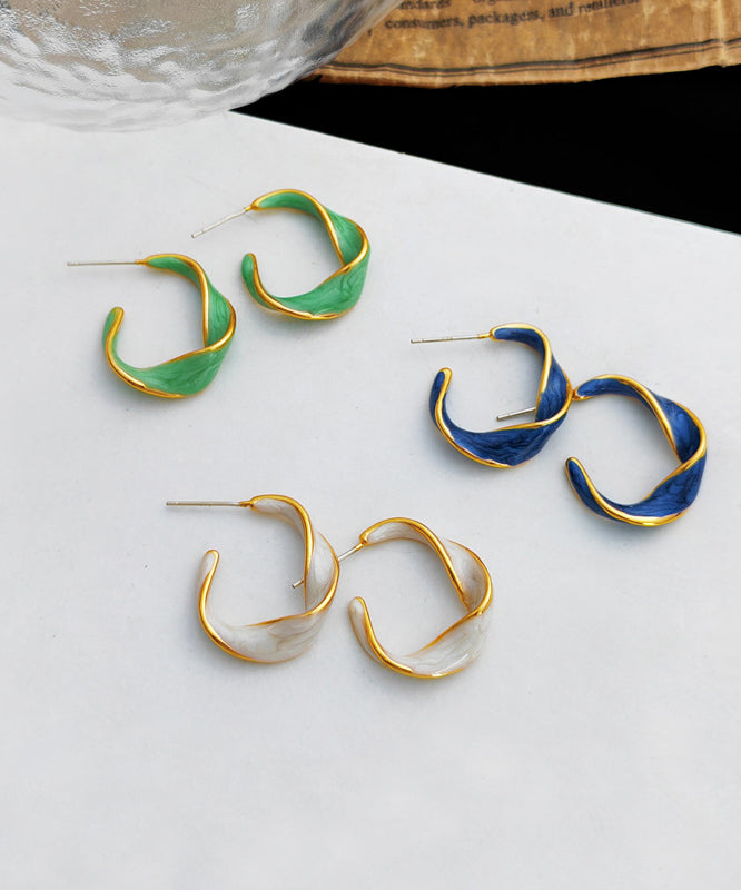 Simple Green Copper Gold Plated C Graphic Hoop Earringss