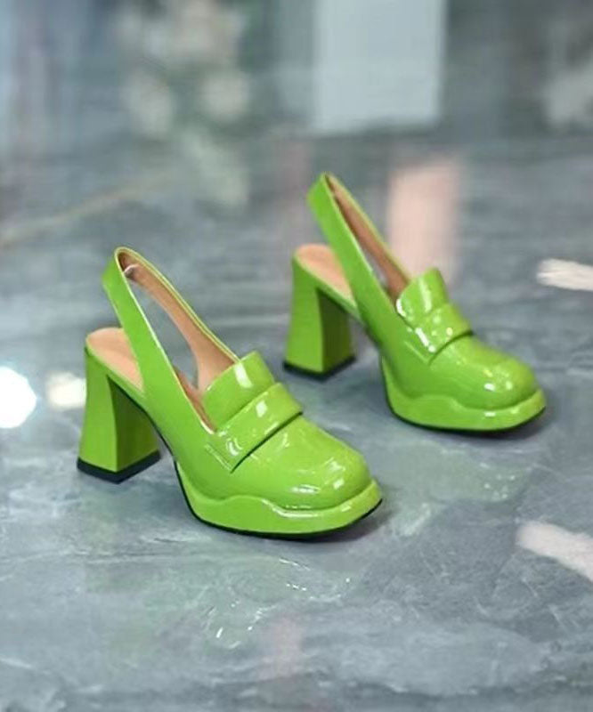 Simple Green Faux Leather Splicing Platform High Heels