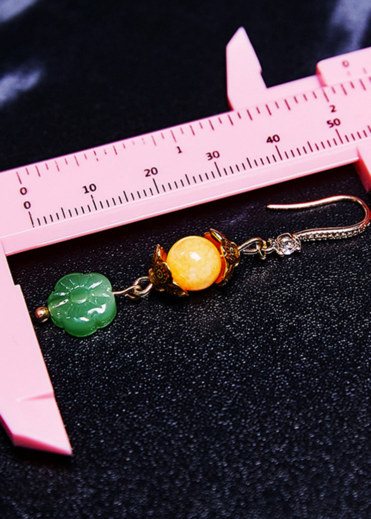 Simple Green Lotus Flower Jade Connect Beeswax Drop Earrings
