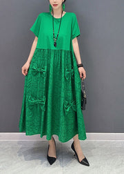 Simple Green O-Neck Patchwork Jacquard Cotton Long Dresses Summer