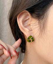 Simple Green Overgild Triangular Stud Earrings