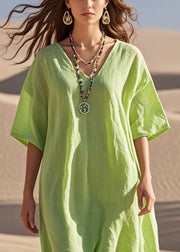 Simple Green Oversized Patchwork Cotton Robe Dresses Summer