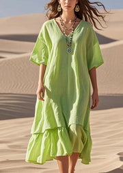 Simple Green Oversized Patchwork Cotton Robe Dresses Summer