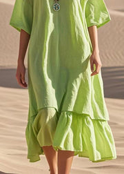 Simple Green Oversized Patchwork Cotton Robe Dresses Summer