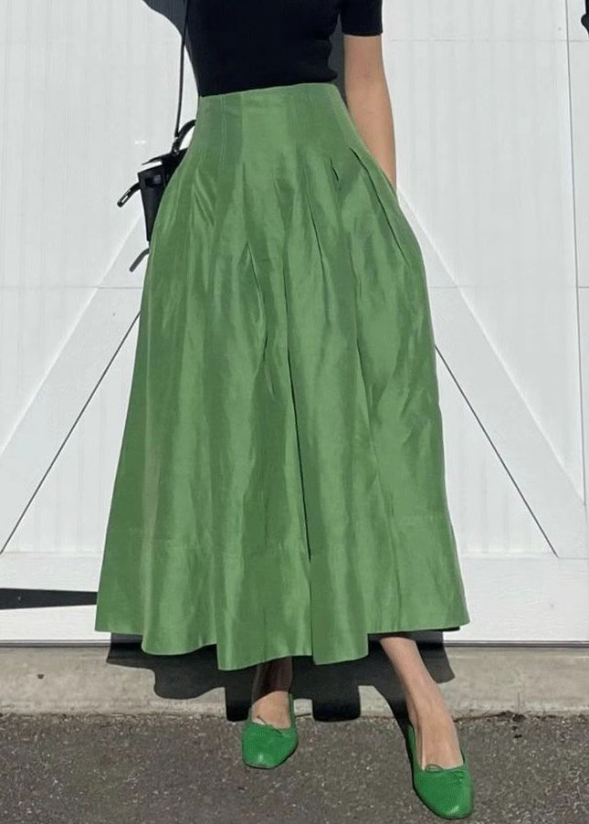 Simple Green Pockets Solid High Waist Cotton Skirts Summer