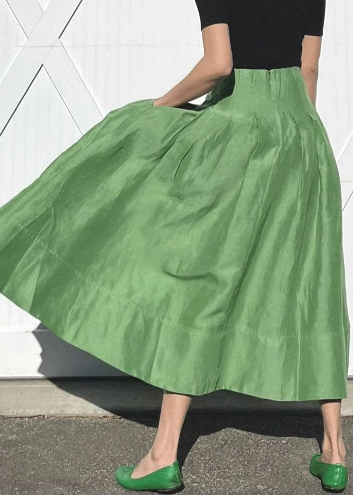Simple Green Pockets Solid High Waist Cotton Skirts Summer