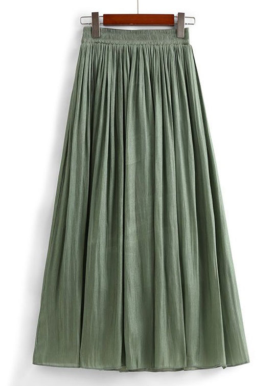 Simple Green Solid Elastic Waist Cotton Skirt Summer