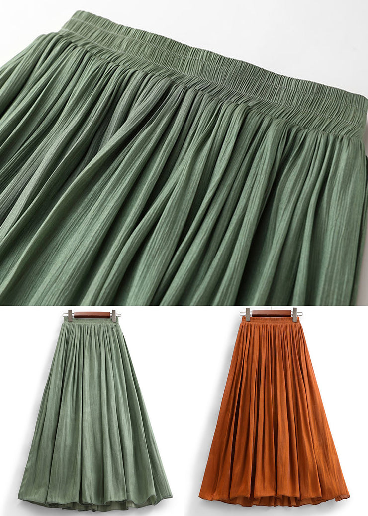 Simple Green Solid Elastic Waist Cotton Skirt Summer