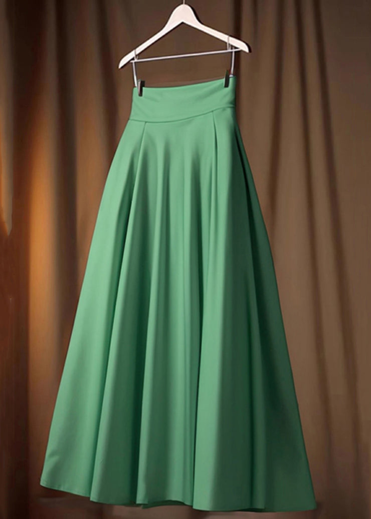 Simple Green Solid High Waist Cotton Skirt Spring