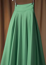 Simple Green Solid High Waist Cotton Skirt Spring