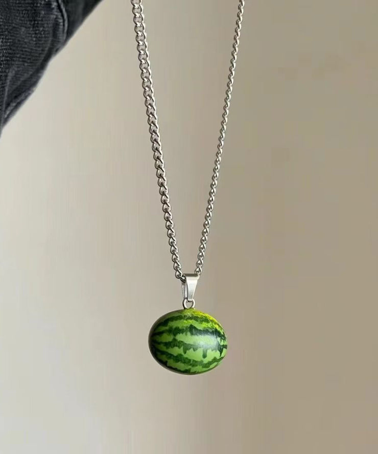 Simple Green Stainless Steel Watermelon Pendant Necklace