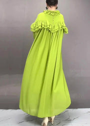 Simple Green Turtleneck Ruffled Patchwork Long Dress Petal Sleeve