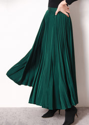 Simple Green Zippered Wrinkled High Waist Silk Skirt Spring