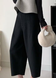 Simple Grey Button High Waist Woolen Crop Pants Winter