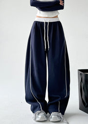 Simple Grey Elastic Waist Drawstring Wide Leg Pants Spring