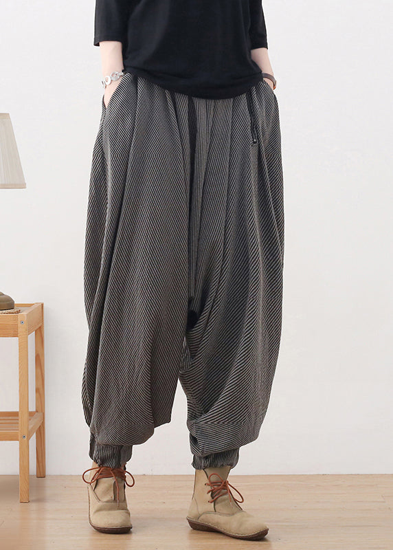 Simple Grey Elastic Waist Pockets Harem Pants Fall