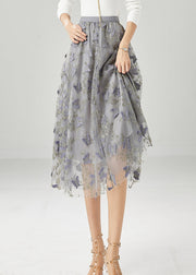 Simple Grey Embroidered Butterfly Tulle Skirt Fall