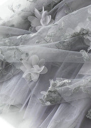 Simple Grey Embroideried Floral Elastic Waist Tulle A Line Skirts Spring