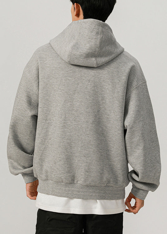 Simple Grey Hooded Pockets Cotton Mens Sweatshirts Spring