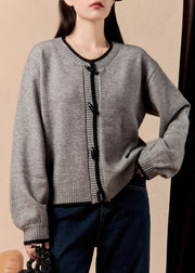 Simple Grey O Neck Button Cozy Knit Coats Winter