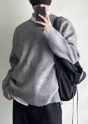 Simple Grey O Neck Hole Solid Knit Men Sweaters Spring