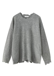 Simple Grey O Neck Hole Solid Knit Men Sweaters Spring