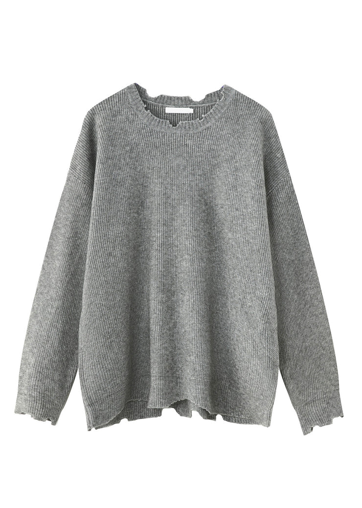 Simple Grey O Neck Hole Solid Knit Men Sweaters Spring