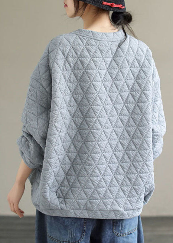 Simple Grey O-Neck Patchwork Fleece Sweatshirts Long Sleeve