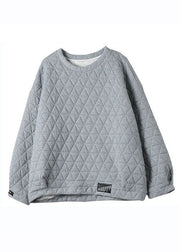 Simple Grey O-Neck Patchwork Fleece Sweatshirts Long Sleeve