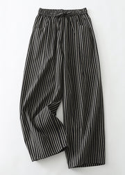 Simple Grey Oversized Striped Linen Pants Spring