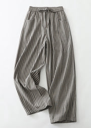 Simple Grey Oversized Striped Linen Pants Spring