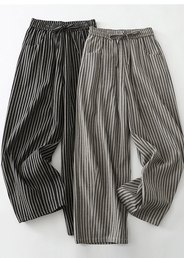 Simple Grey Oversized Striped Linen Pants Spring