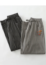 Simple Grey Oversized Striped Linen Pants Spring