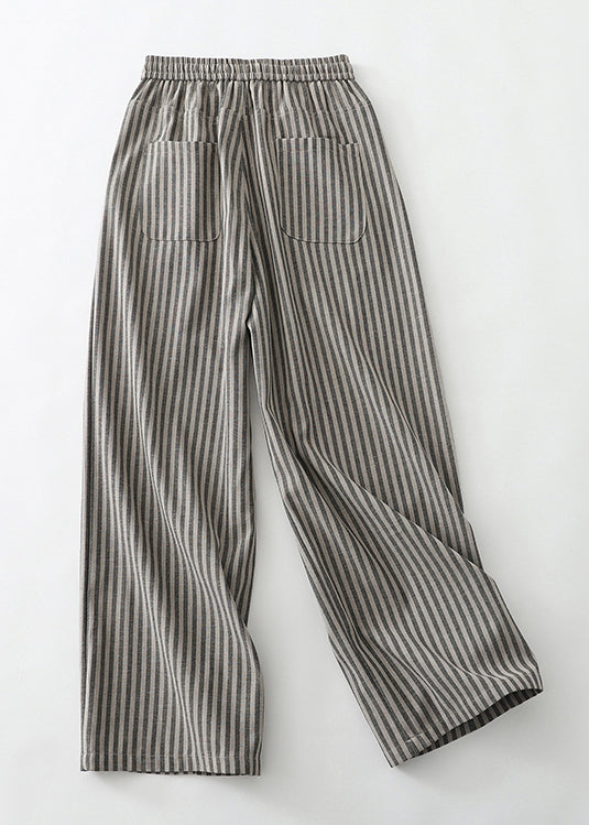 Simple Grey Oversized Striped Linen Pants Spring