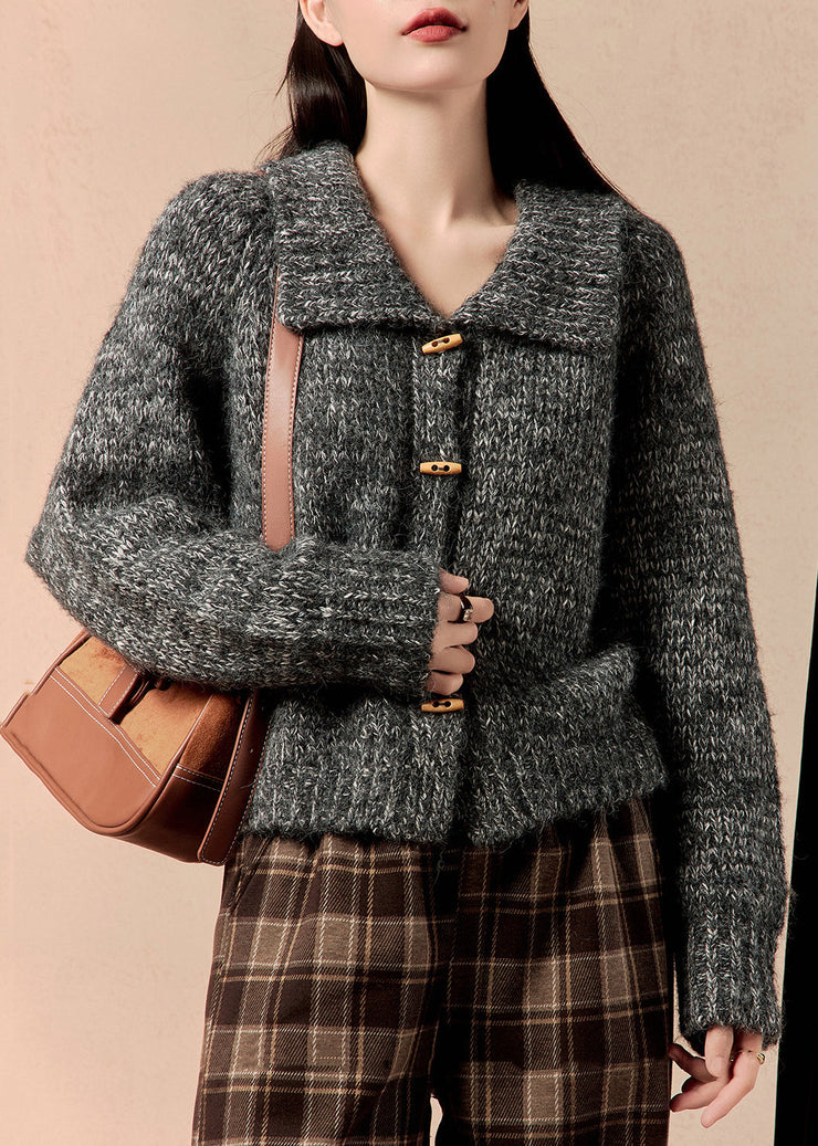 Simple Grey Peter Pan Collar Button Knit Coats Winter