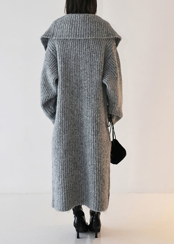 Simple Grey Peter Pan Collar Cozy Woolen Cardigans Winter