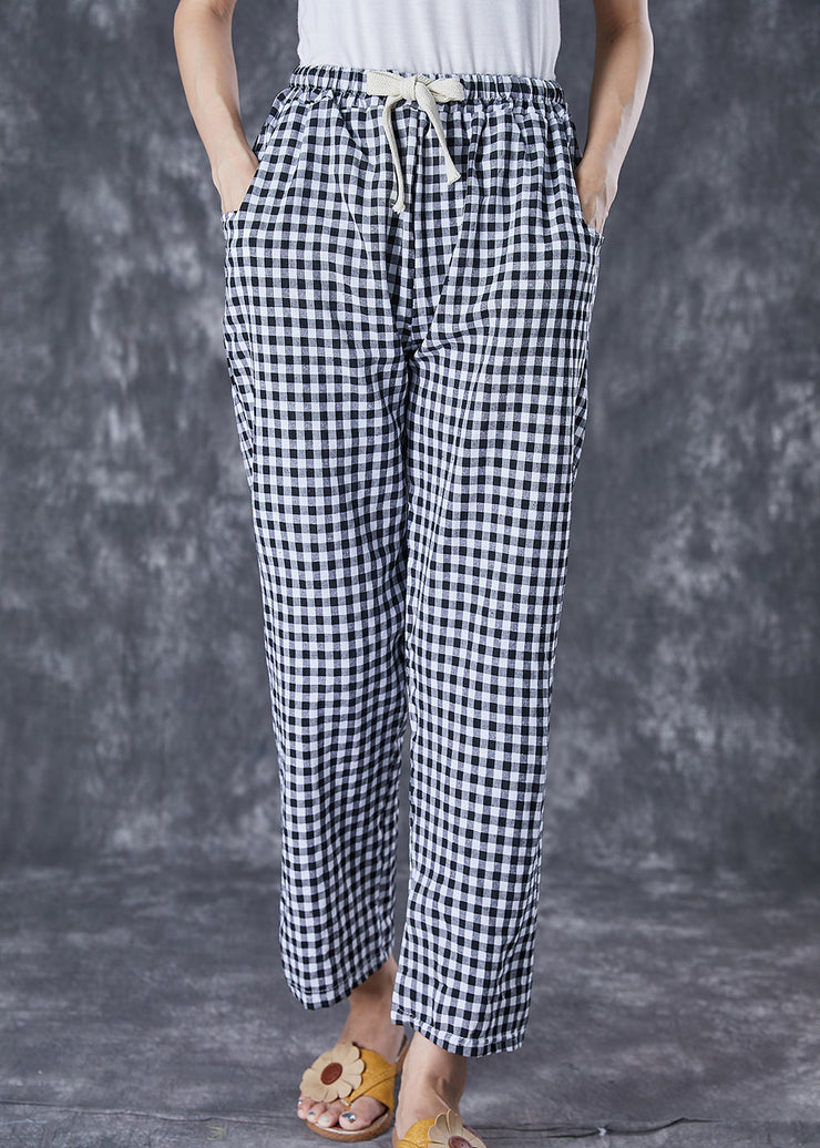 Simple Grey Plaid Pockets Linen Harem Pants Fall