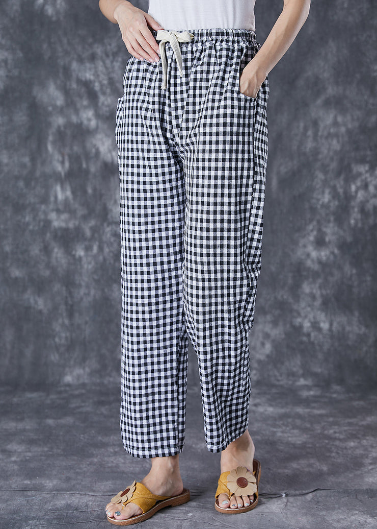 Simple Grey Plaid Pockets Linen Harem Pants Fall