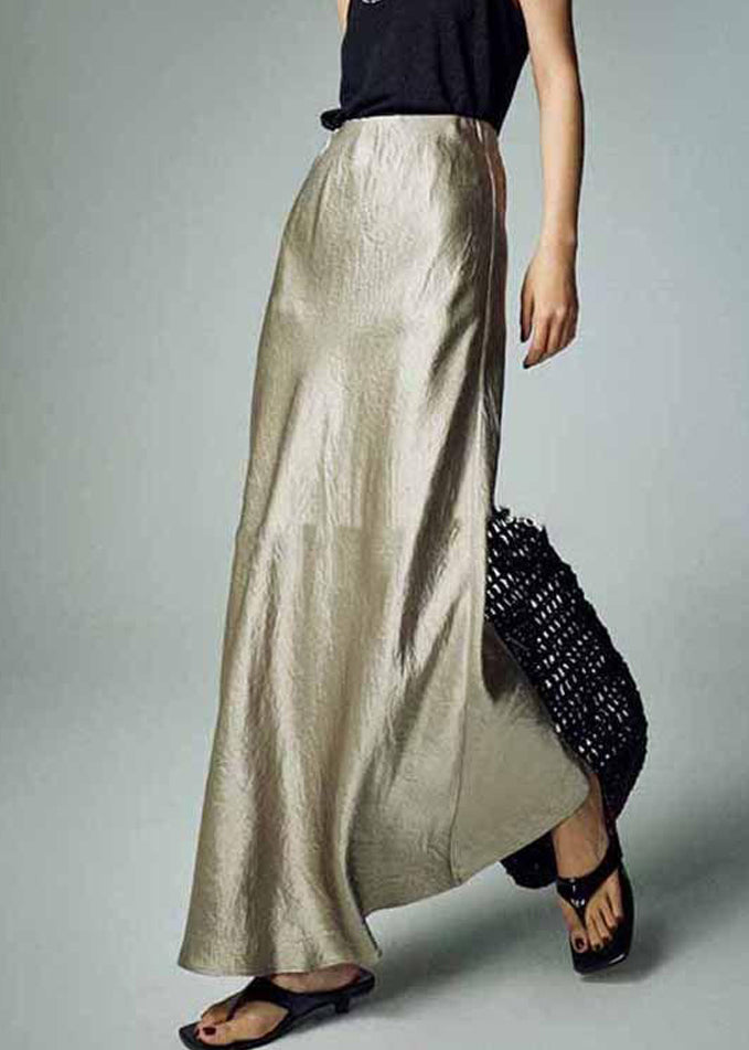 Simple Grey Solid High Waist Silk Skirt Summer