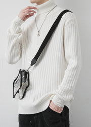 Simple Grey Turtleneck Solid Thick Knit Men Sweater Pullover Winter