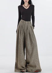 Simple Khaki High Waist Woolen Wide Leg Pants Spring